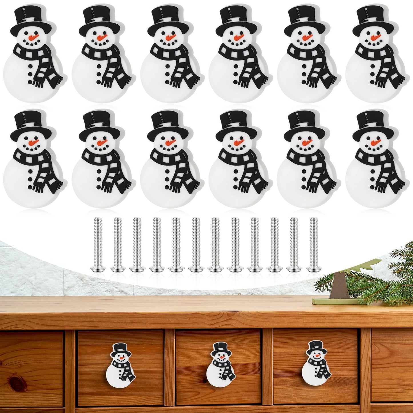 Moxweyeni 12 Pieces Christmas Cabinet Knobs for Kitchen Snowman Knobs Silicone Hand Cabinet Knob Cover Christmas Decorative Drawer Pulls for Xmas Winter Kitchen Home Party Decorations