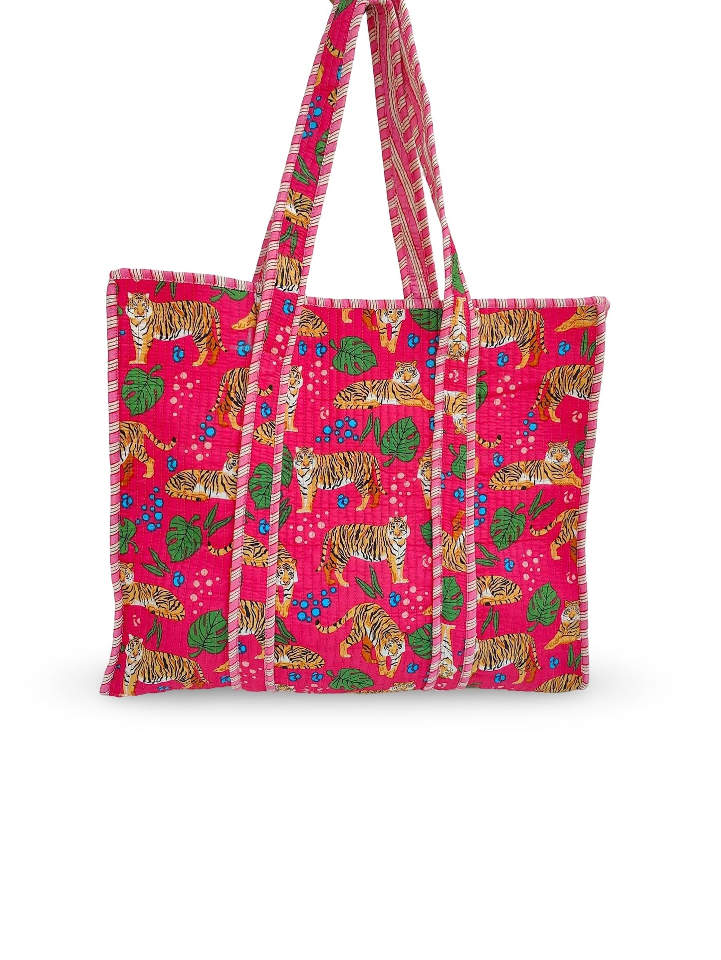 LKGSM RUGS Cotton Tiger Block Print Tote Bag, Indian Handmade Shopping Shoulder Bag, Unisex Market Daily Use (1, DN 15)