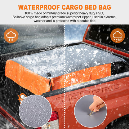 Sailnovo Truck Bed Cargo Bag, 36 Cubic ft 100% Waterproof Cargo Bag for Truck Bed, Heavy Duty PVC Truck Cargo Bag Fits Any Truck Size with 4 Stretch Cord, Packing Bag (59''x48''x22'')