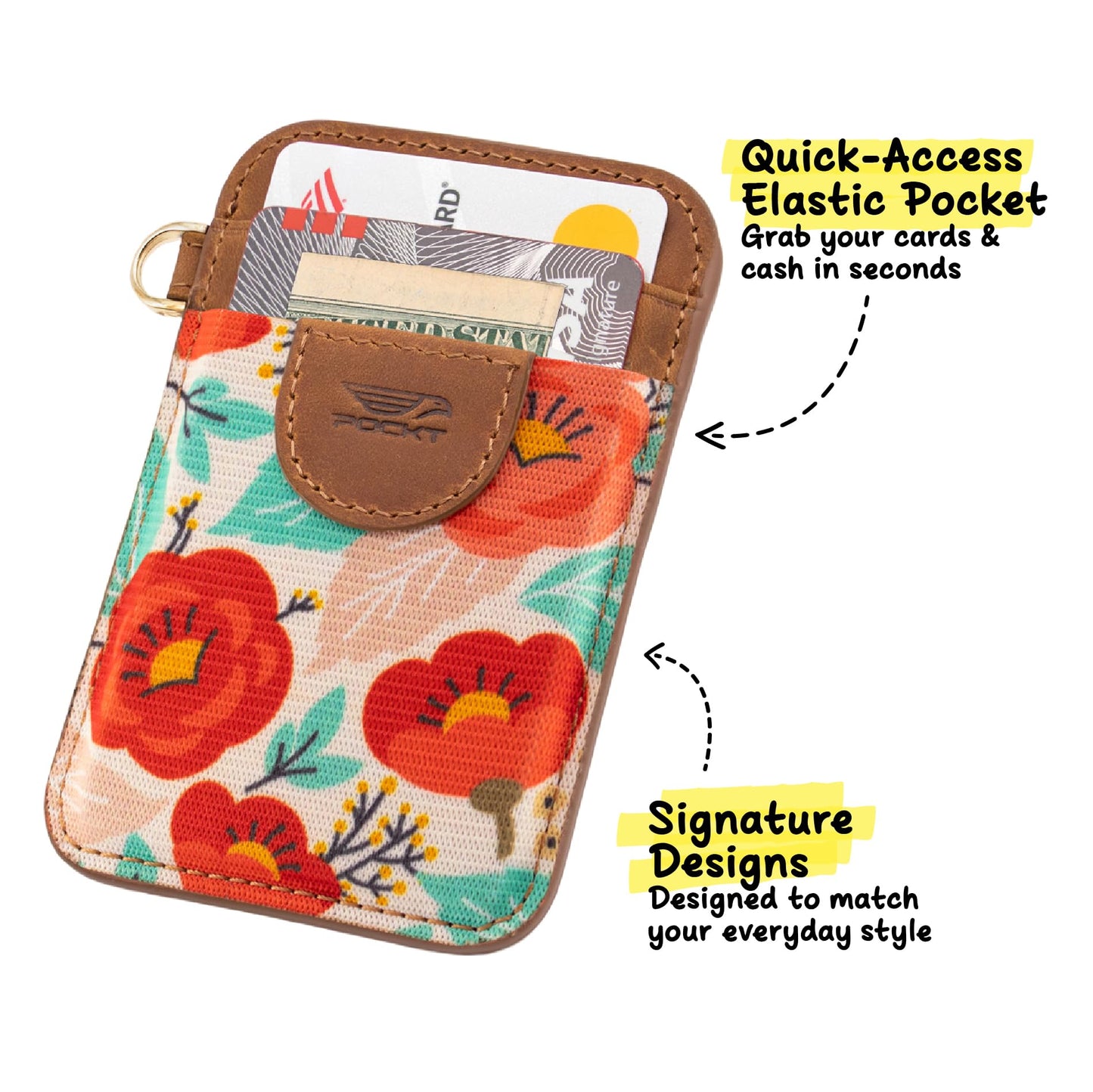 POCKT Slim Wallet for Women - Thin Card Wallets - RFID Wallet Credit Card Holder - Minimalist Keychain Wallets | Poppy
