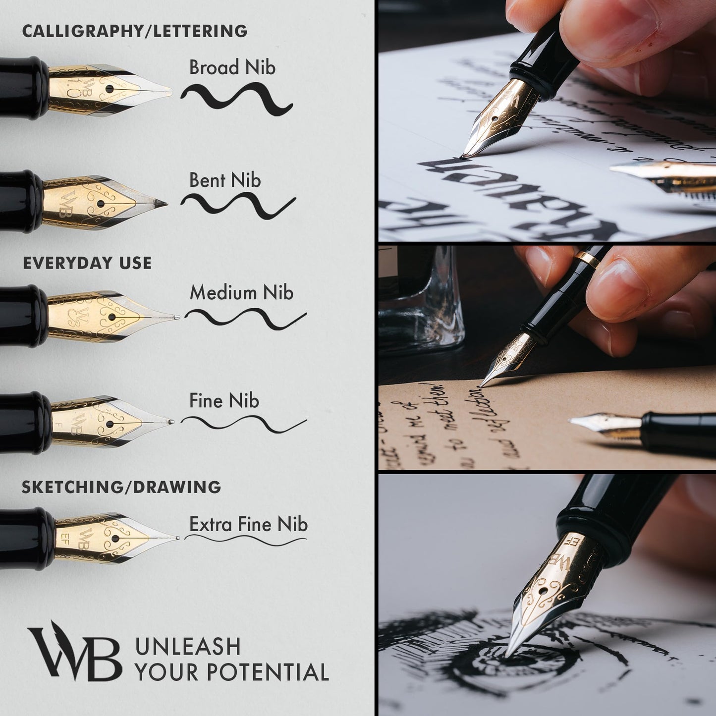 Wordsworth & Black Fountain Pen Kit, 18K Medium Gold Nib, Includes 24 Ink Cartridges, Ink Refill Converter and Gift Box, Gold Finish, Calligraphy, [Golden Brown]