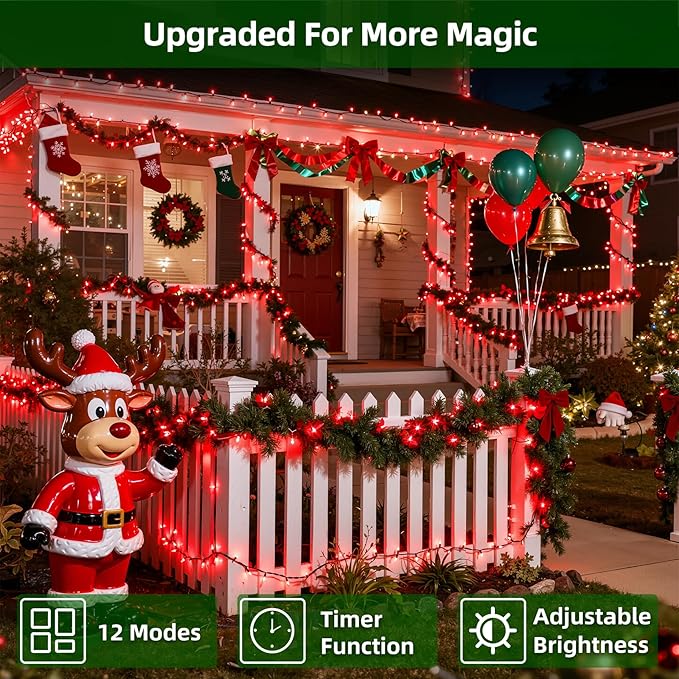 750 LED 240FT Christmas Lights Outdoor,12 Lighting Modes Christmas String Lights with Timer, Dimmable Plug in Red LED StringLights Waterproof for Yard Tree Wedding Party Holiday Red