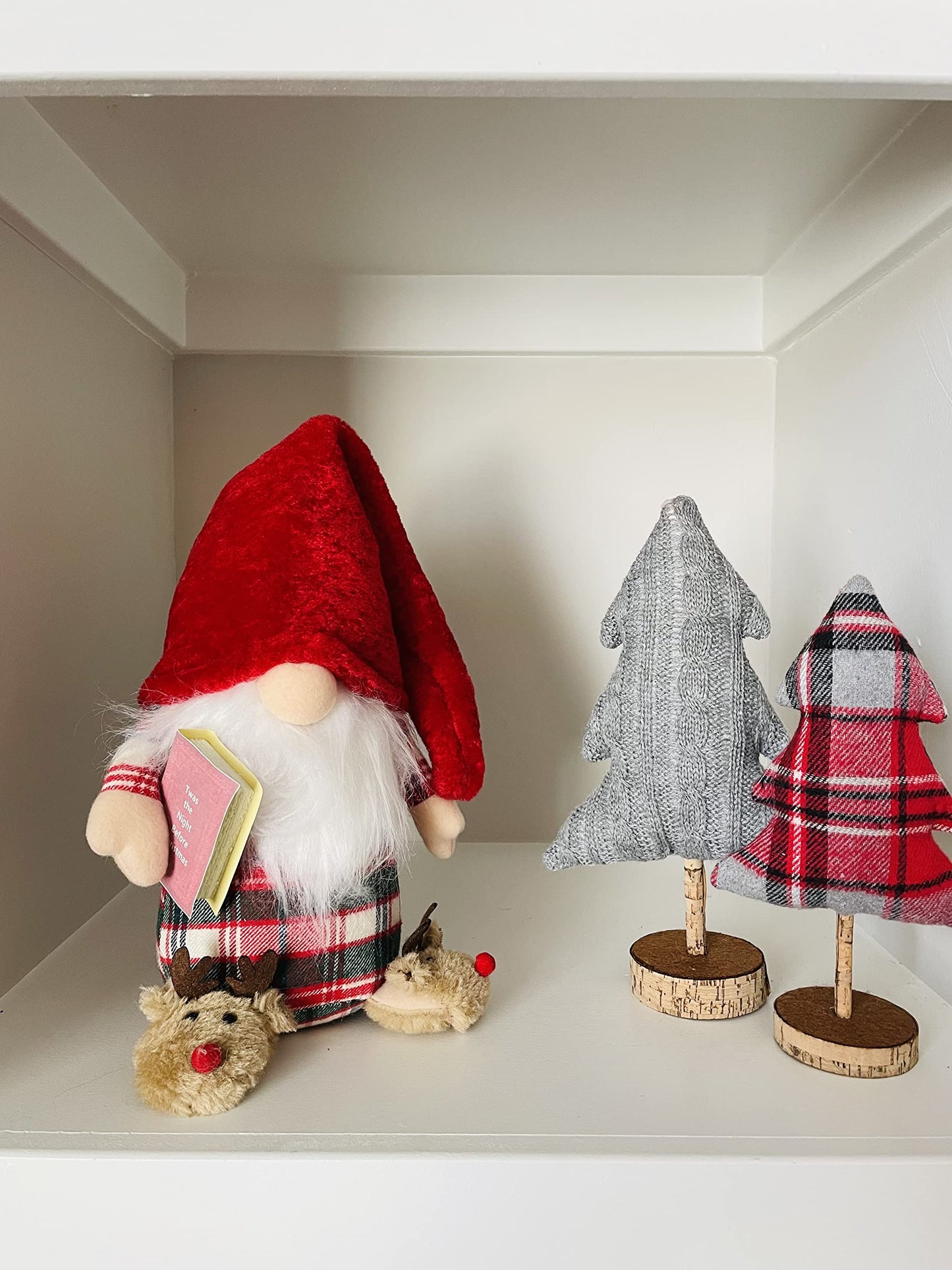 Madanar Pajama Christmas Gnome Plush Holding The Night Before Book Wearing Reindeer Slippers | Swedish Decor for Holiday Tiered Tray Shelf Table Nook Decorations (Christmas)