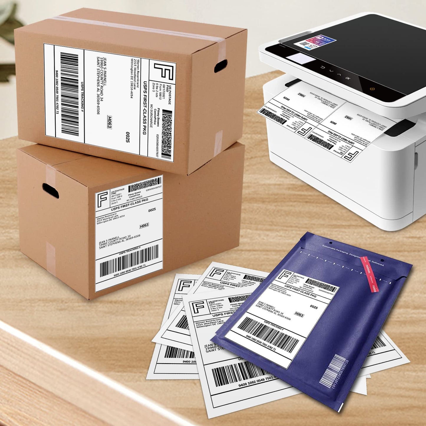 SJPACK 1000 Half Sheet Self Adhesive Shipping Labels, 8.5" x 5.5" Address Labels for Laser & Inkjet Printers(1000 labels-500 Sheet)