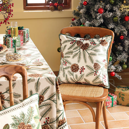 ISAENNE Design Square Classic Chrismas Style Throw Pillow Covers 18"x18", Green Soft Velvet Cushion Cover with Pinecone Leaves Pattern Decor Pillowcases for Bed,Living Room,Outdoor,Car