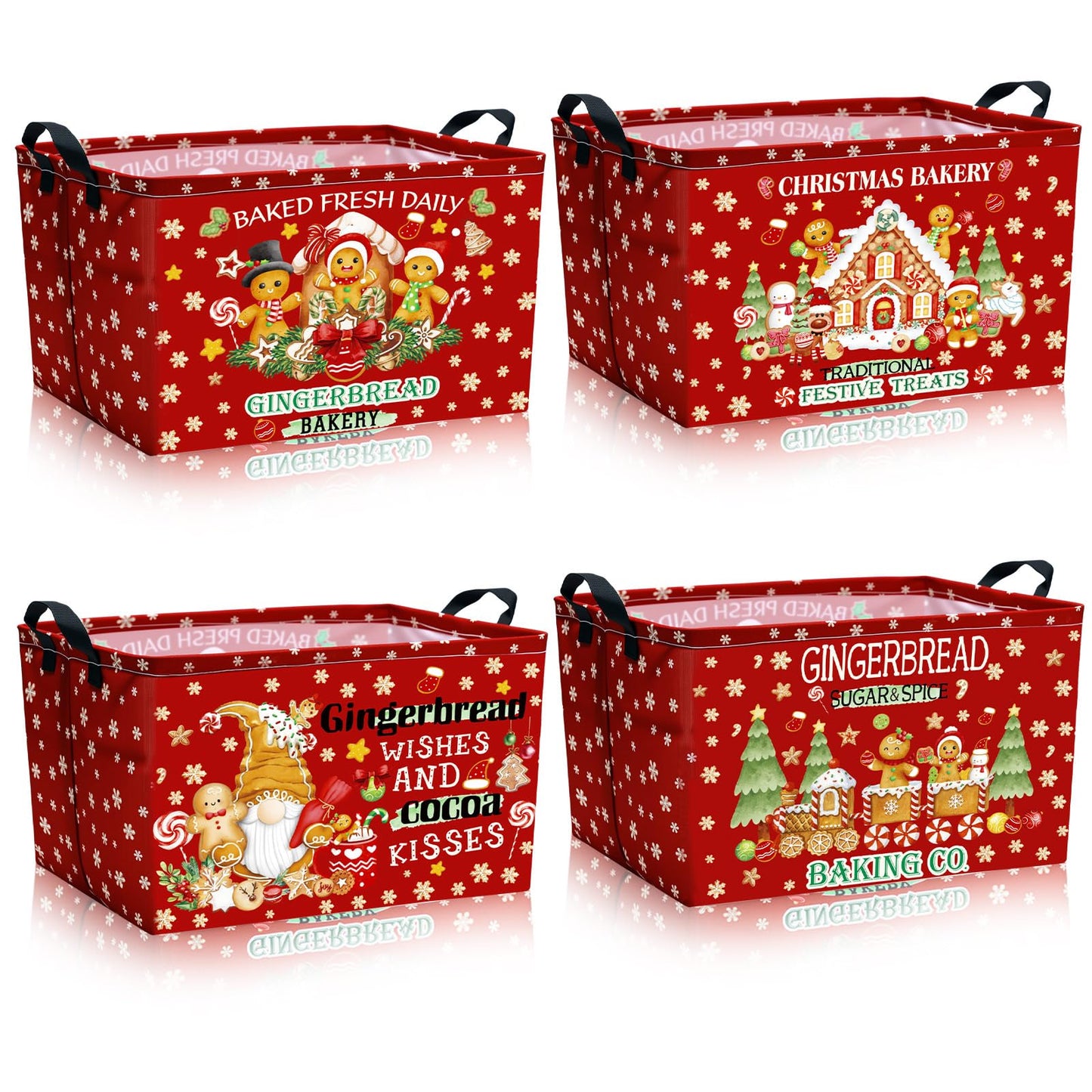 Bulyoou 4 Pcs Christmas Storage Basket for Gifts Empty Large Gingerbread Man Storage Bins 15 x 10 x 8 Fabric Laundry Baskets with Handle Xmas Foldable Organizer Boxes for Office Home Cloth Toys Books