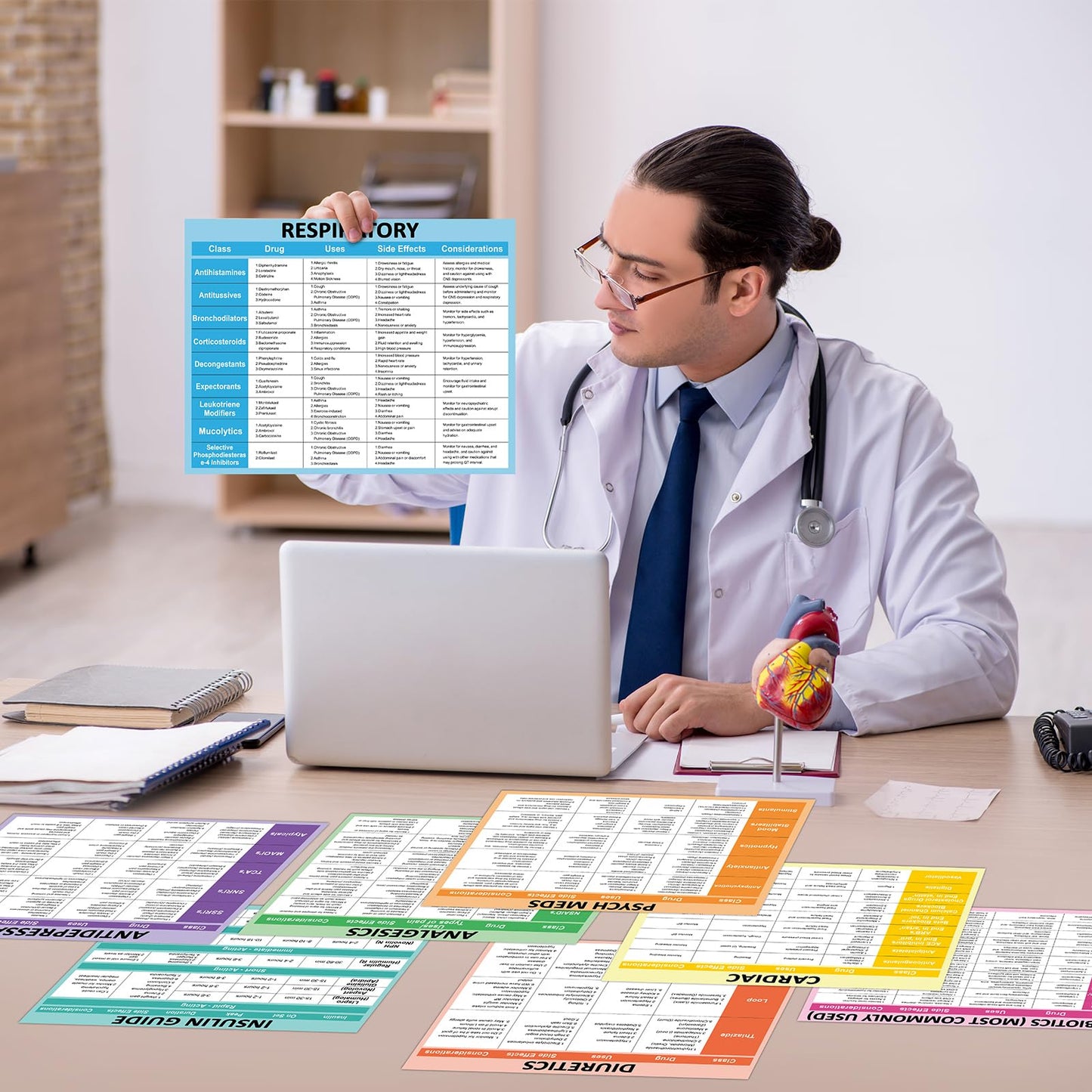 8Pcs Nurse Cheat Sheet Bundle Nurse Badge Reference Posters Pharmacology Cheat Sheets Nursing Notes for Nursing Students New Nurses Study Guide Supply Hospital Office Home Classroom Decor 11 x 8.5 In