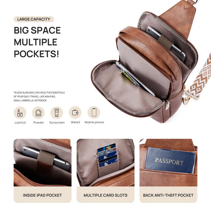 Telena Crossbody Sling Bags for Women, PU Leather Fanny Packs Cross Body Bag for Woman