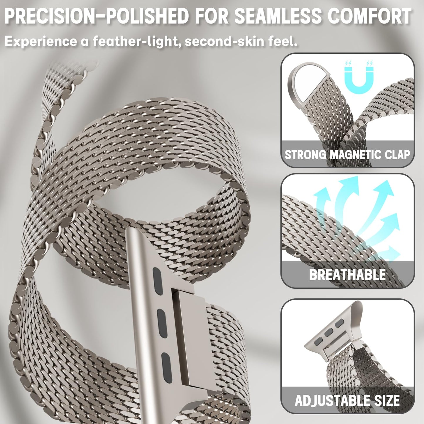 Slim Milanese Loop Compatible with Apple Watch Bands for Women Men 38mm 40mm 41mm 42mm 44mm 45mm 46mm 49mm, Stainless Steel Magnetic Mesh Strap for iWatch Series 11 10 SE 9 8 7 6 5 4 Ultra 3 2 1