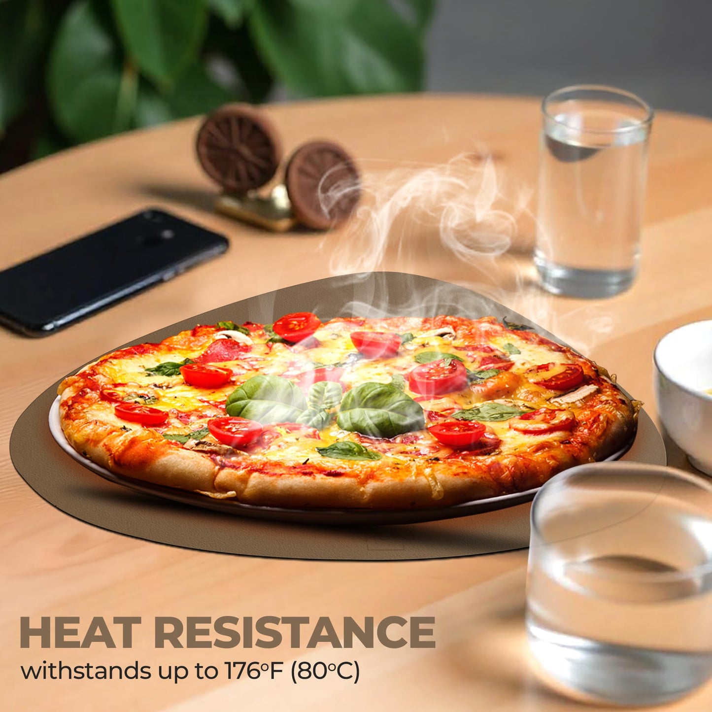 CaSail Faux Leather Placemats and Coasters - Set of 4 Round Modern Havana Table Mats for Dining - Heat Resistant, Waterproof & Non Slip Place mat for Indoor & Outdoor - Wipeable for Easy Care