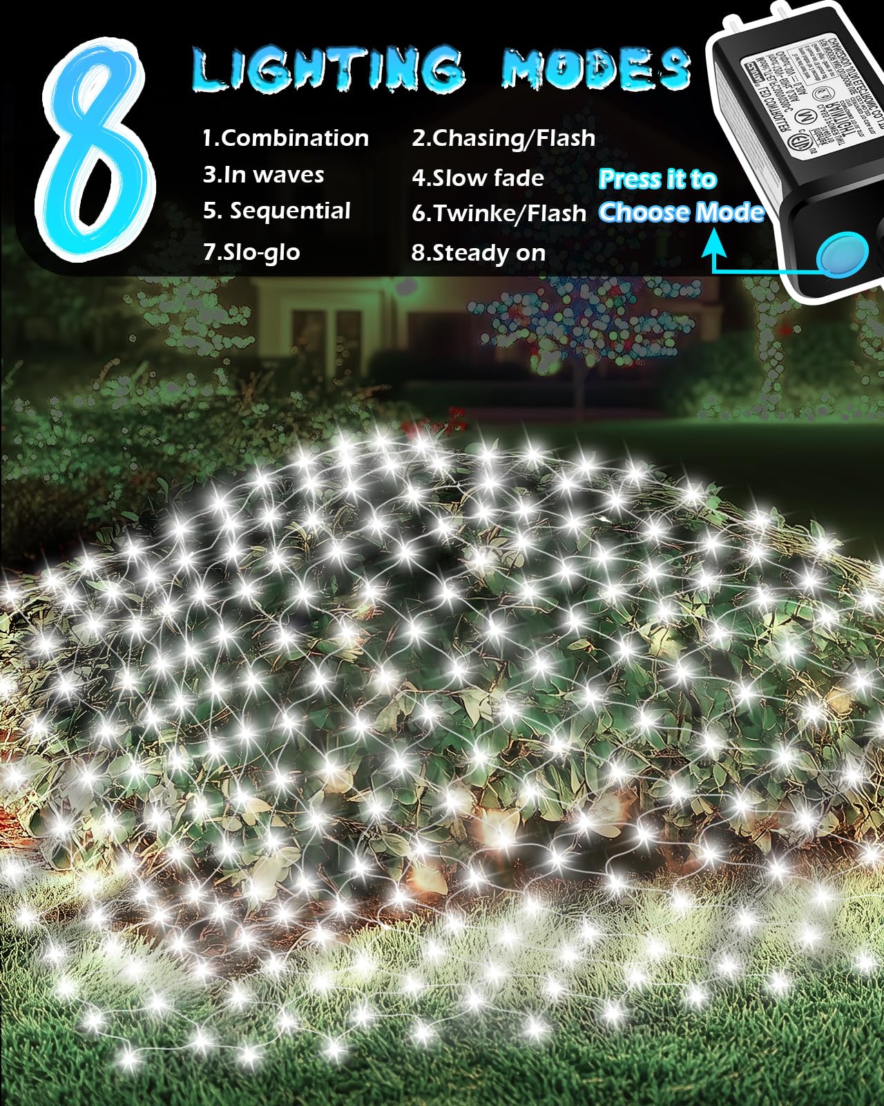 Coroor Christmas Net Lights 9.8ft x 6.6ft, 200 LED Outdoor Mesh Lights with 8 Modes, Waterproof Bush String Lights for Home Garden Yard Xmas Decorations Connecable, Timer (Cool White)