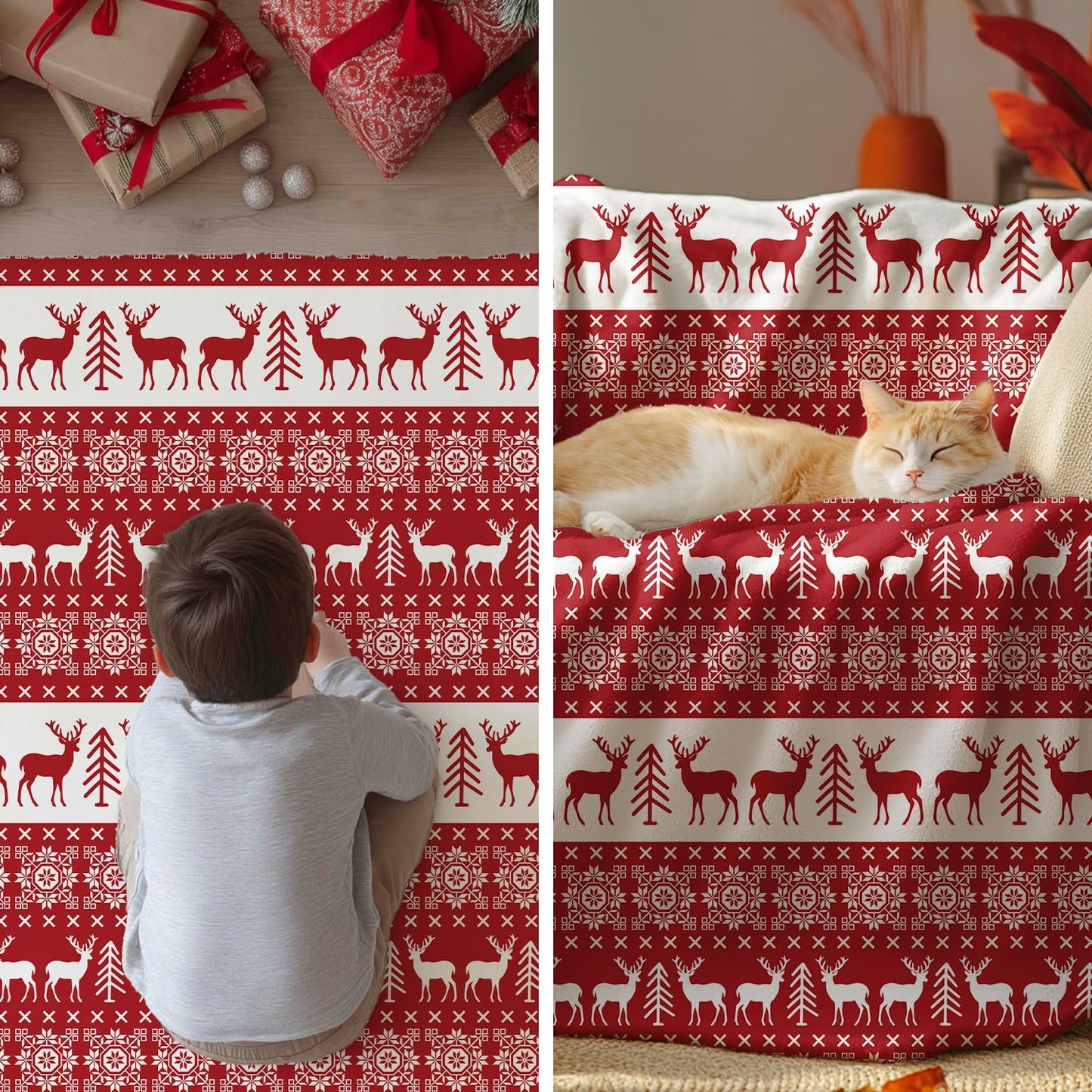 Horaldaily Christmas Sherpa Flannel Blanket Throw, Red Reindeer Soft Fuzzy Plush Cozy Fleece Blankets for Couch Sofa Bed Lounging, Ideal Gifts for Kids Adults Wife Self, 50x60