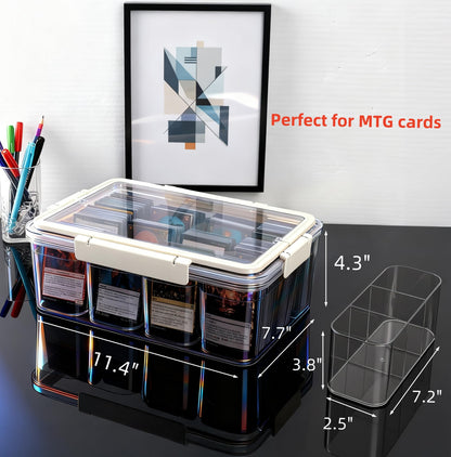 PUGED MTG Card Storage Box 3100+ Acrylic Large Trading Card Box Clear Organizer Display Case with Portable Handle 4 Removable Case for MTG TCG Cards