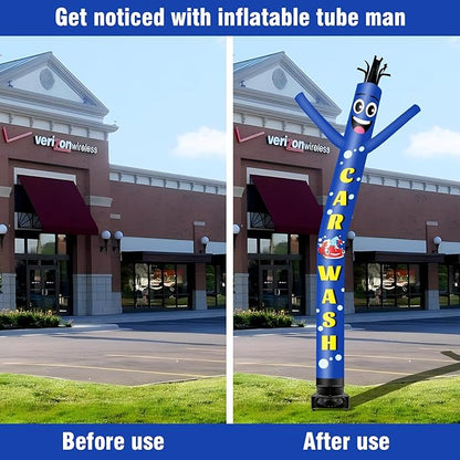 20FT Tall Inflatable Tube Man Car Wash Wacky Wavy Dancing Guy with 1.5 HP Weather-Resistant Blower (18''Diameter) for Outdoor Decoration Advertising Business Promotion