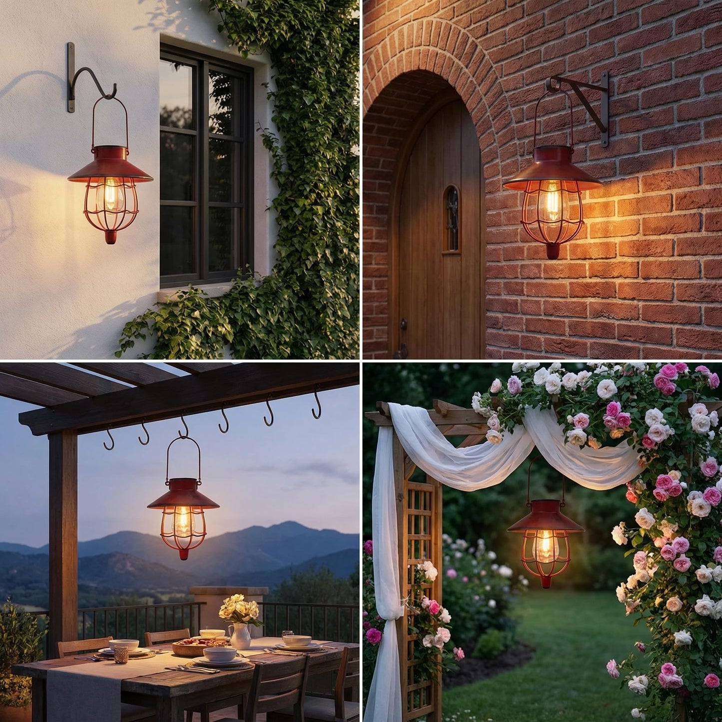 YAKii 2 Pack Solar Lantern Hanging Waterproof Outdoor Metal Solar Lamp with Warm White Light Decorate for Yard Garden Pathway Patio Porch Decor (Red)