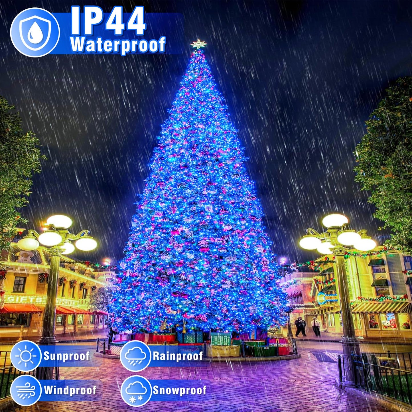 Nielfoi 100FT 300 LED Outdoor String Lights, Plug in Connectable Christmas Lights Indoor, Waterproof 8 Modes String Lights for Outside House Room Wedding Patio Garden Holiady Decorations, Blue
