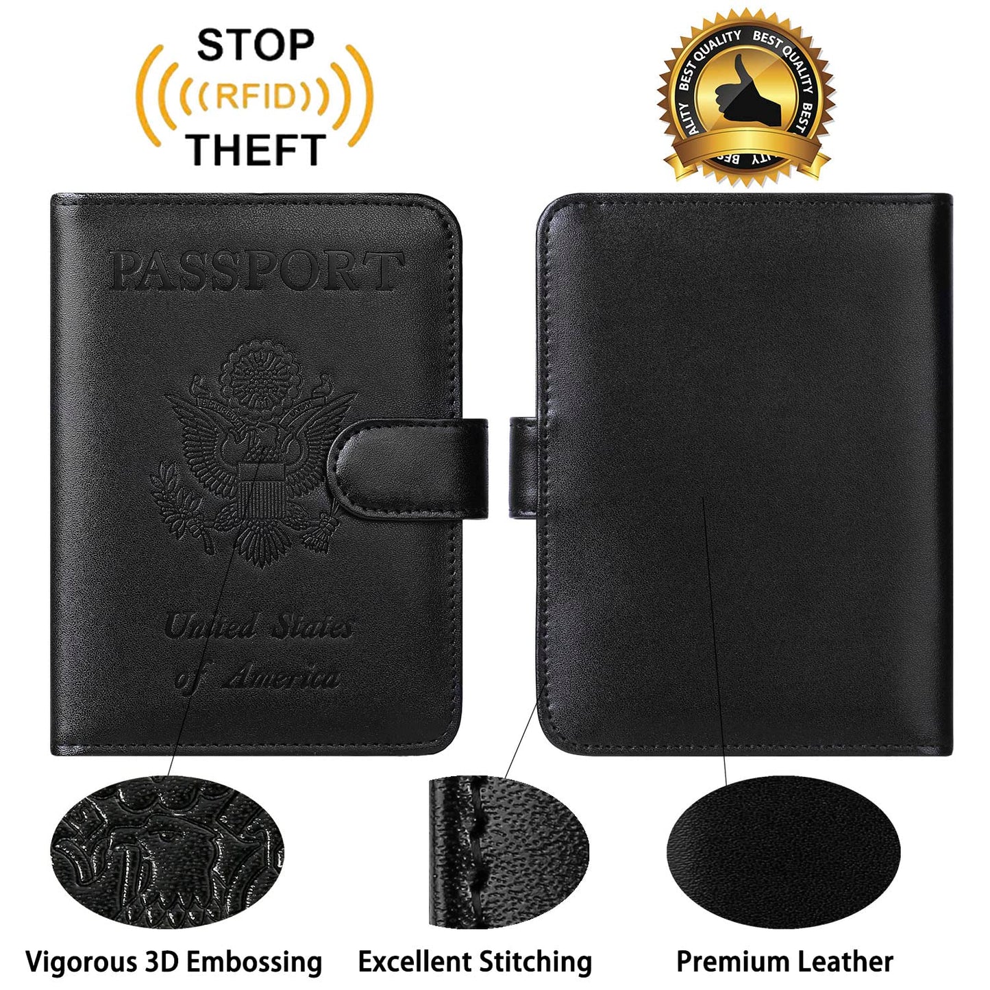 Passport Holder With Luggage Tag Cover Wallet RFID Blocking Leather Case Travel Essentials Accessories Travel Must Have(114#Black)