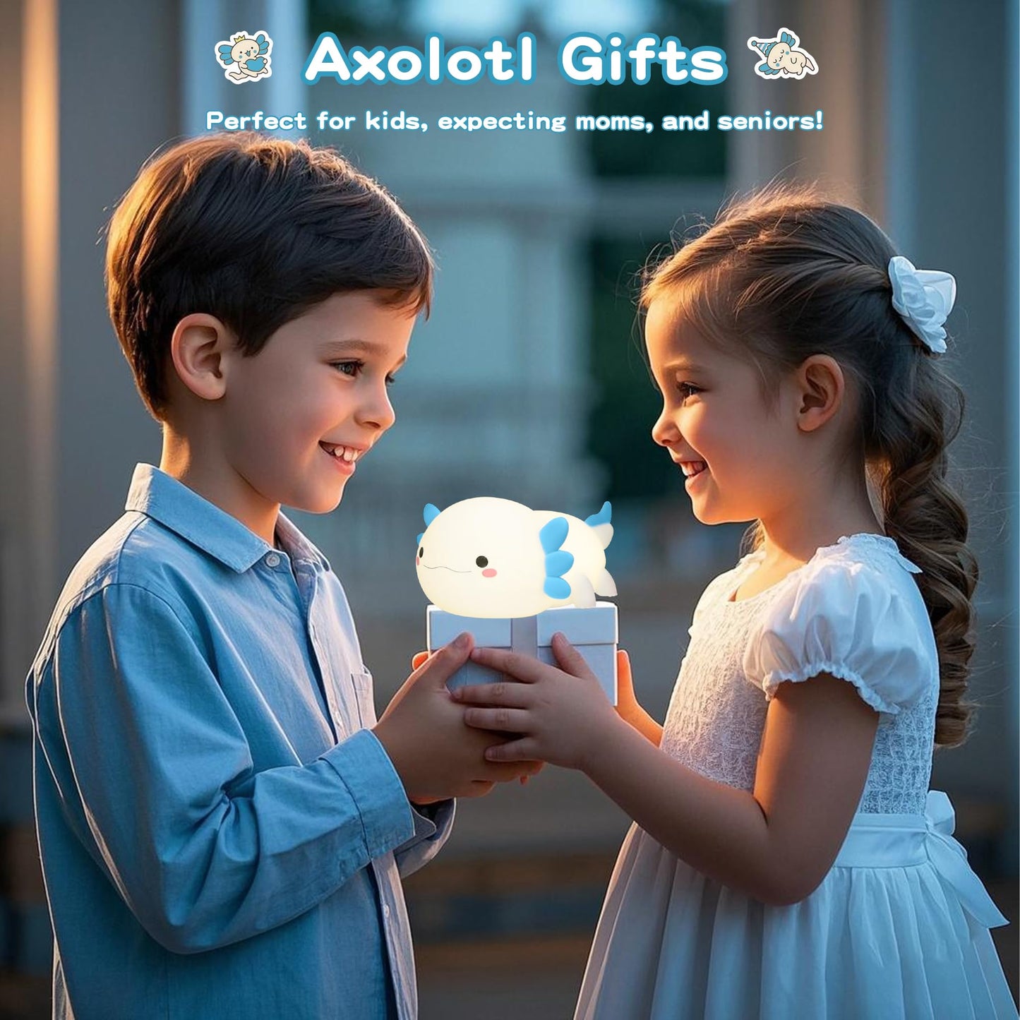 FAMIDUO Axolotl Night Light,Cute Axolotl Lamp,Food Grade Silicone Nursery Nightlight,Rechargeable/Dimmable LED Squishy Novelty Animal Bedside Touch Lamp,Baby Room Decor, Axolotl Gifts for Kids/Boys
