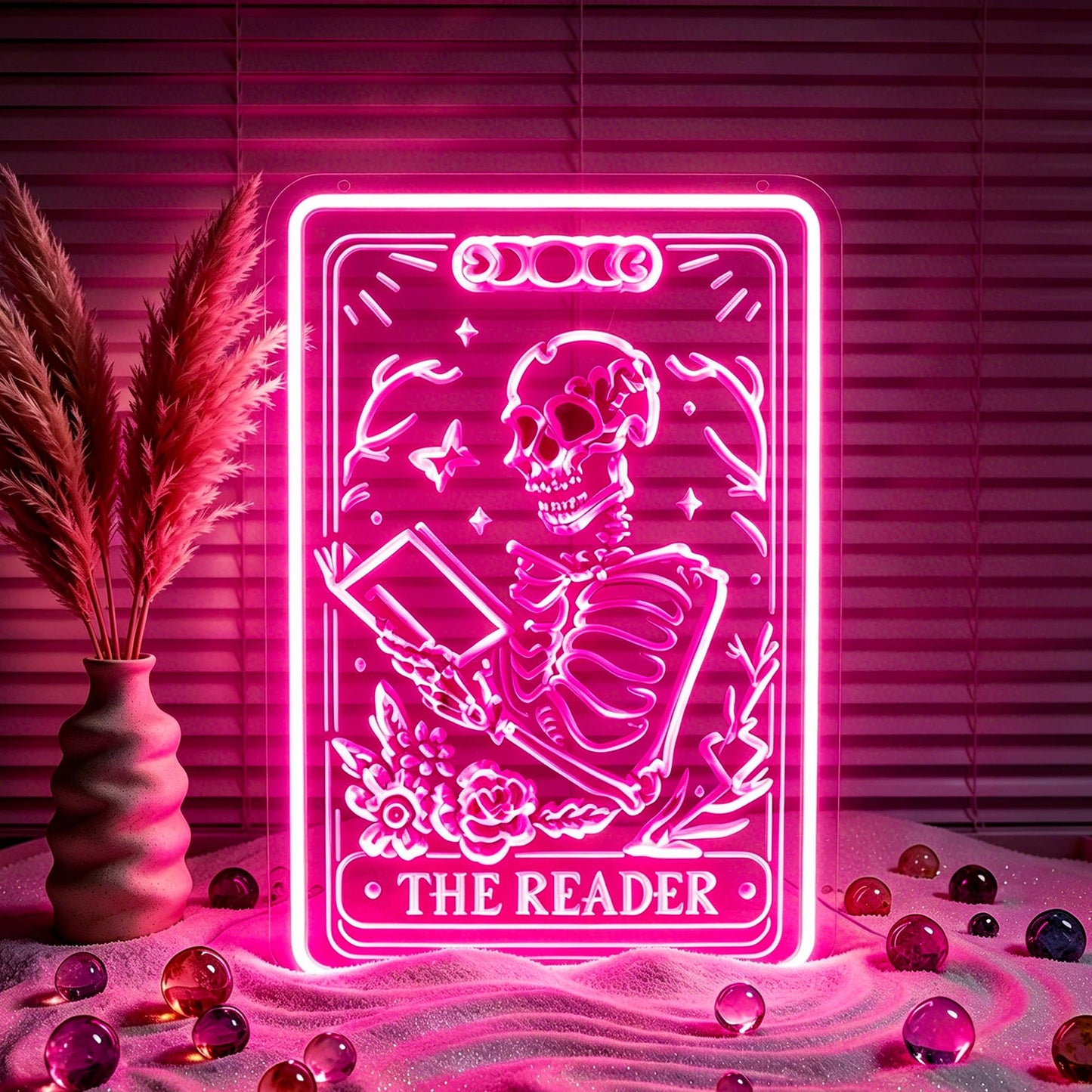 Whfobfe Pink Neon Sign Led Neon Lights Signs for Wall Decor USB Powered Led Signs for Room Decoration-Skeleton Reading Book