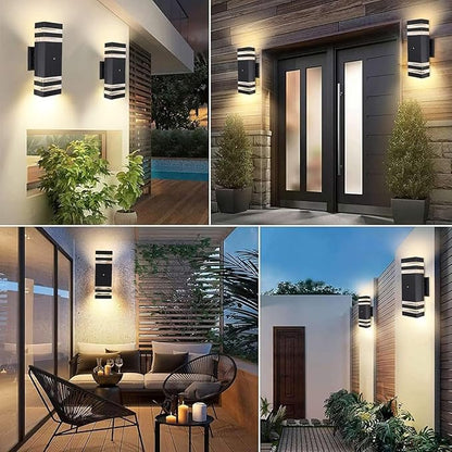 Outdoor Wall Lights with Dusk to Dawn Sensor, Up Down Exterior Lighting Fixtures Wall Mount, LED Square Porch Wall Sconce Black Front Door Wall Lamps for Hallway Patio Garage 3 Pack