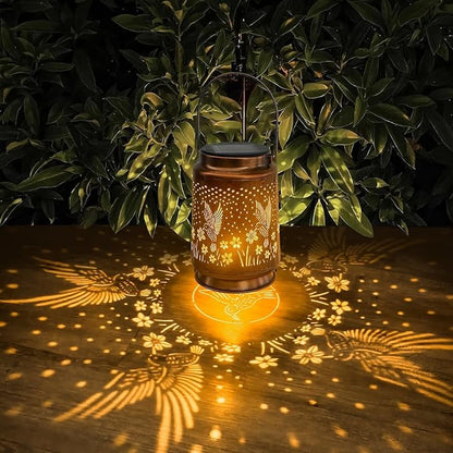2 Pack Solar Lanterns Outdoor Waterproof Hummingbird Lantern Garden Decor Birthday Gifts for Women Mom Grandma Hanging Solar Lights Metal Decoration for Yard, Patio, Backyard, Porch