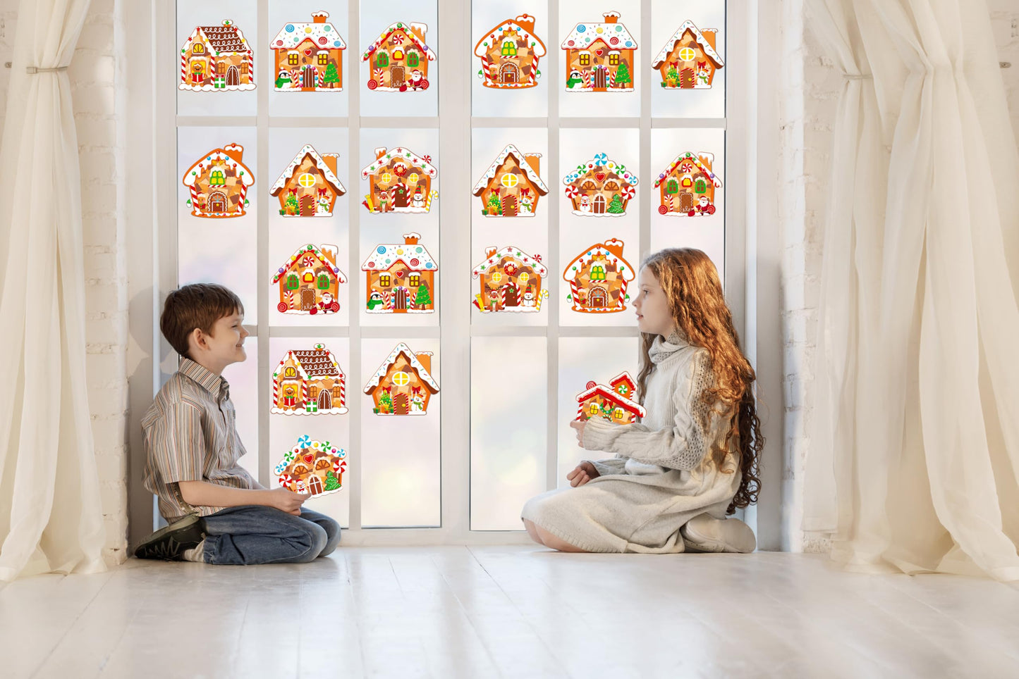 Renbuzhu 40PCS Christmas Crafts Bulk: Gingerbread House Paper Suncatchers DIY Kit for Winter Xmas Holiday Activities Decorations, Window Stained Glass Effect Art Ornaments