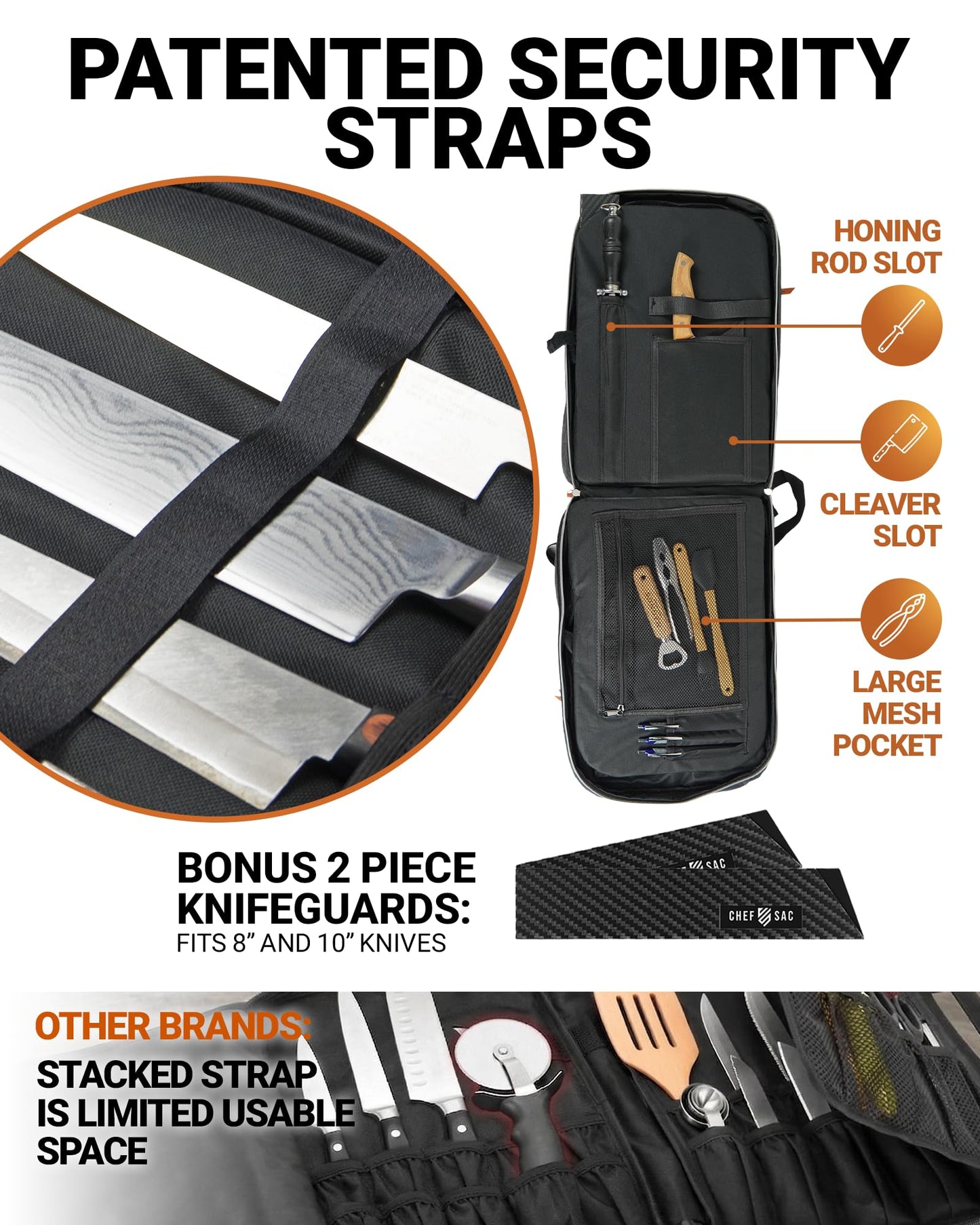 Chef Knife Bag Vintage Backpack VINTAGE, Professional Knife Carrying Case for Chefs & Culinary Students, 30+ Pockets, Holds 10" Knives, Water-Resistant 600D Material (Black)
