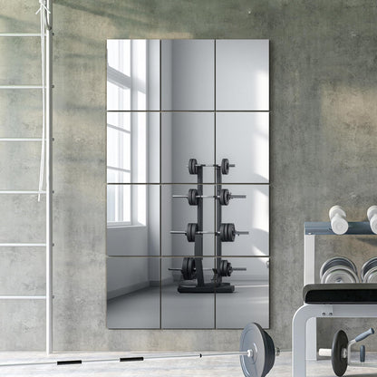 TRAHOME Wall Mirror Tiles, 16"x12"x12PCS Full Length Home Gym Mirror for Garage, Bedroom, Living Room, Over The Door