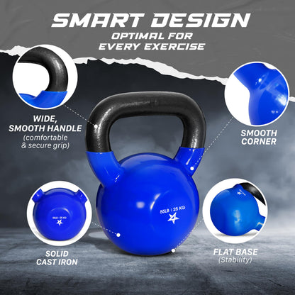 Yes4All Kettlebell, 5-100 LB Vinyl Coated Cast Iron Strength Training Kettlebells for Home Gym Exercises, Fitness, Full Body Workout Equipment, Push Ups, and Grip Strength