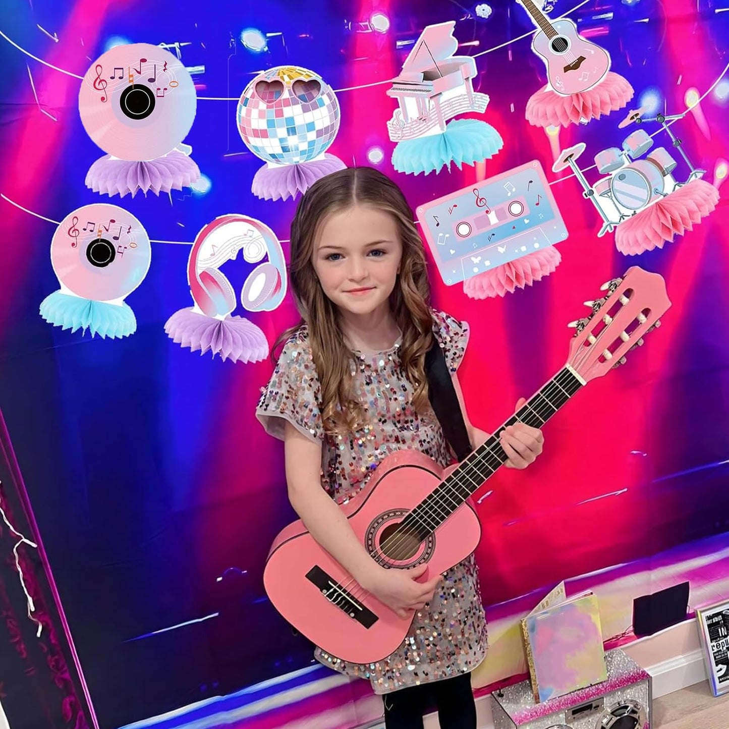 Popular Birthday Party Decorations Music Party Honeycomb Centerpieces Guitar Themed Decorations for Girls Birthday Fans Celebration Supplies