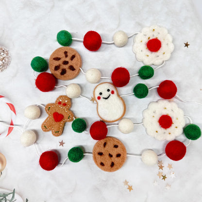 Wool Felt Christmas Decorations Clearance Garland Red Green White Wool Felt Balls Pom Pom Garland Gingerbread Man Snowman Banner Bunting for Xmas Home Fireplace Windows Indoor Outdoor Christmas Decor