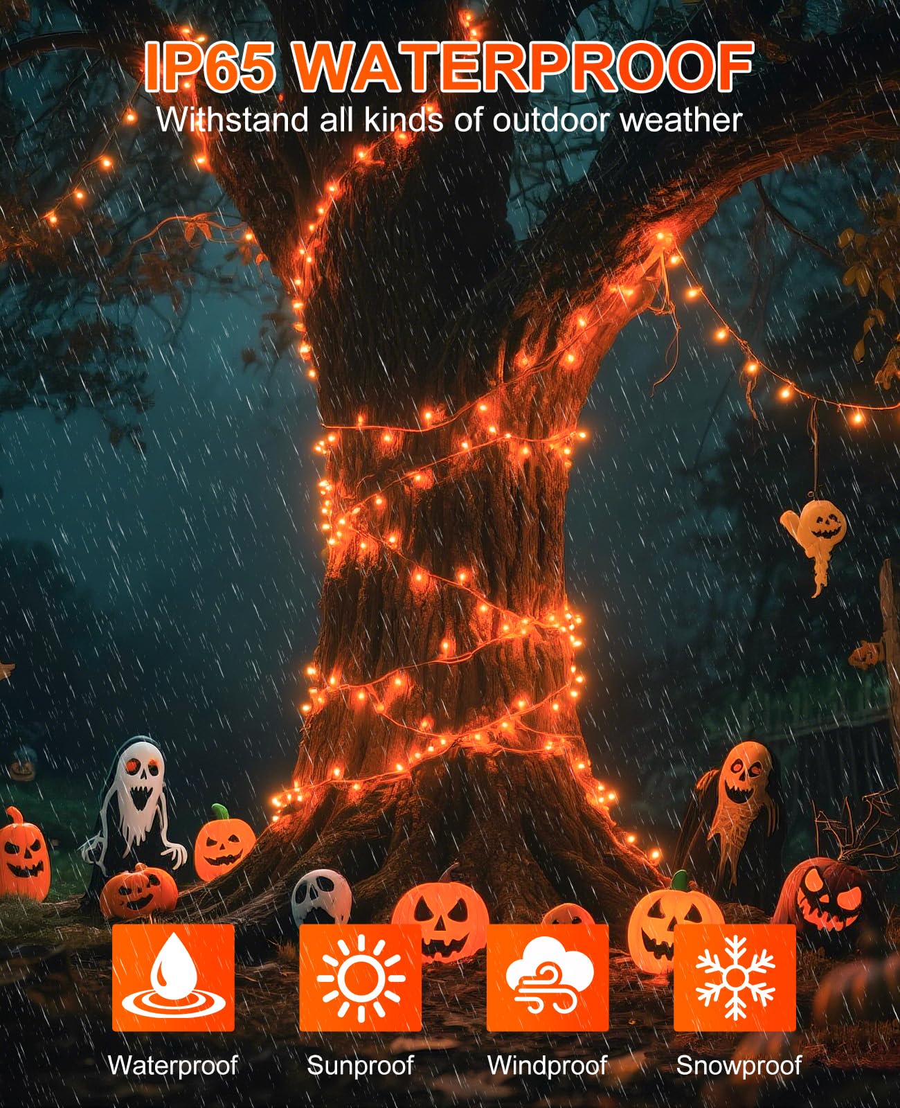 XmasBokeh 40FT 120 LED Christmas Lights Outdoor, Orange Christmas String Lights Waterproof, 8 Modes Connectable Christmas Tree Lights for Indoor Bedroom Xmas Tree Garden Holiday Decorations