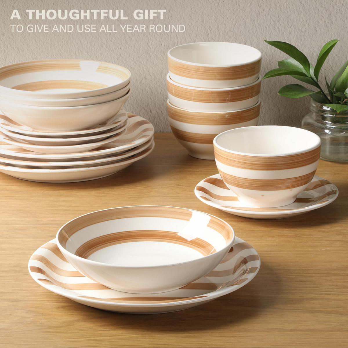 Gibson Home Queenslane 16 Piece Double Bowl Plates and Bowls Dinnerware Sets - Matte Blue