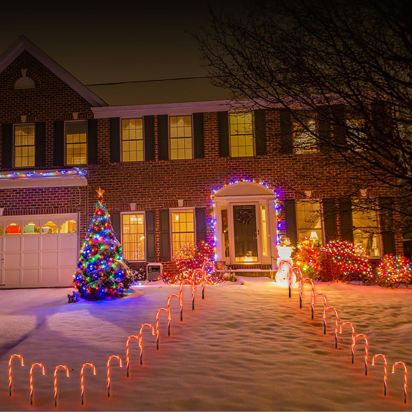 MULTI-SPARKING Christmas Candy Cane Lights - 12 inch Set of 10 Pcs Christmas Candy Cane Pathway Markers Lights, Outdoor Walkway Lighting with Stakes for Yard, Steet, Roadway, 18 Feet