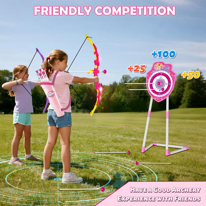 VATOS 2 Pack Bow and Arrow Toy with LED Light - 4 in 1 Archery & Dart Game Set with 20 Suction Cup Arrows, Mermaid Glow Target & Dart Board - Indoor/Outdoor Birthday Gift for Kids Boys Girls Ages 5-12