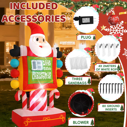 InfleasJoiy 7FT Santa Claus Countdown Street Sign Inflatable Decoration with Built-in LED Lights, Christmas Outdoor Inflatable Decoration for Lawns, Yards, Gardens, and Patios