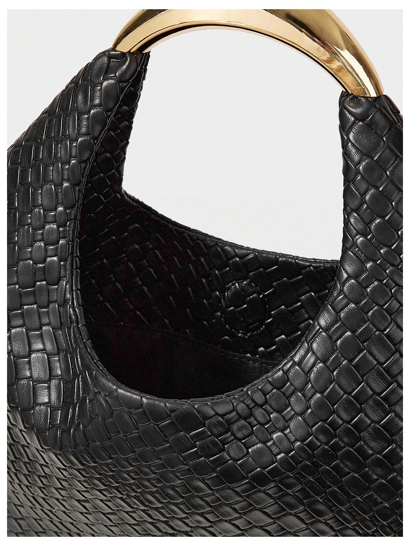 QWINEE Women's Woven Handbag Elegant Clutch Purse Metal Top Handle Cresent Evening Bag Retro PU Leather Clutch Purse Black One Size