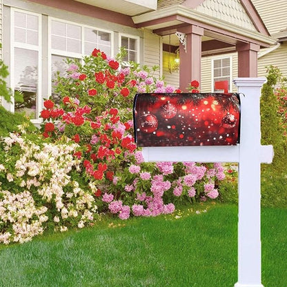 Festive Magnetic Mailbox Cover Red Christmas Ball Pattern Outdoor Mailbox Protector Holiday Seasonal Decorative Garden Yard Home Large Size 25.5 x 21 Inch