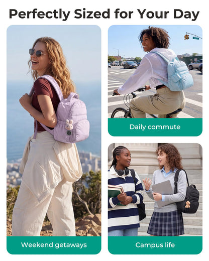 BAGSMART Small Backpacks for Women, Lightweight Puffer Mini Backpack Purse with Pouch, Quilted Casual Daypack, Water-Resistant Bookbag for Daily Travel College, 2-in-1 Set, Coffee Brown