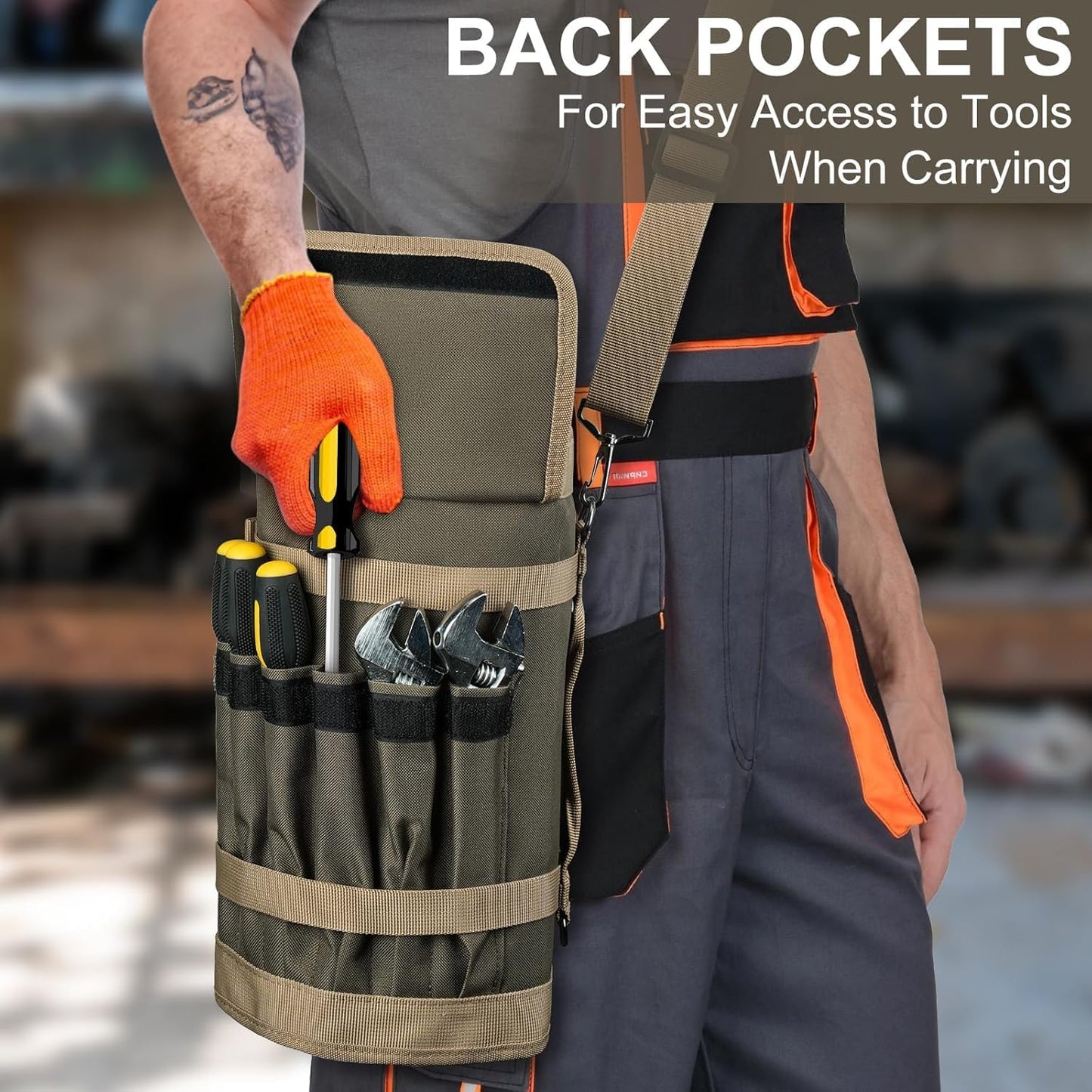 Tool Bag,Large Roll Up Tool Bag Organizer,13 Pockets Tool Roll Storage Pouch,Heavy Duty Portable Tool Storage Carrier Bag for Men,Mechanic,Electrician,Valentines Day Gifts for Men,Olive Green
