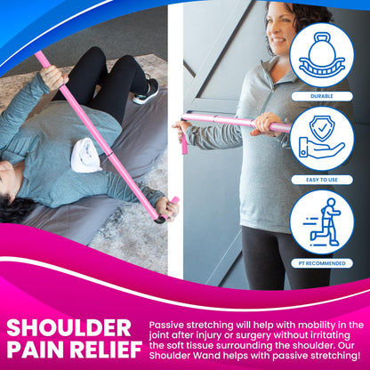 RangeMaster ShoulderWand Therapy Stretching Tool│Collapsible Stretching Bar│Physical Therapy Tool for Recovery and Increasing Motion (Pink)