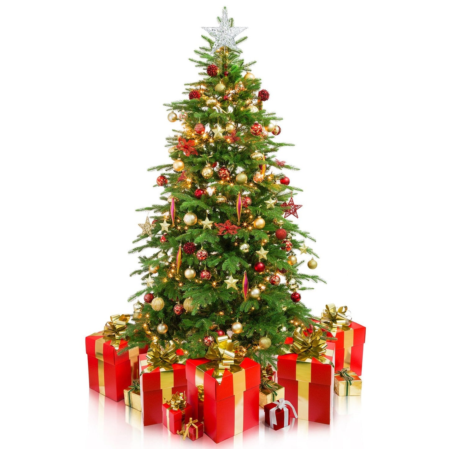 Resinta 8 Inch Metal Glittered Christmas Tree Topper Hallow Wire Star Topper for Christmas Tree Ornament (Silver)