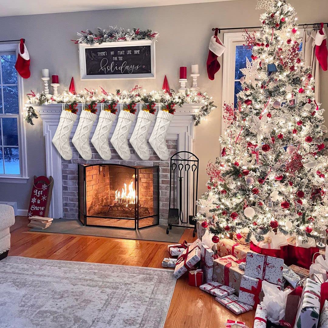Fesciory Christmas Stockings, 6 Pack 18" Large Knit Stocking & Decor for Family Holiday Xmas Party Gift, Ivory White