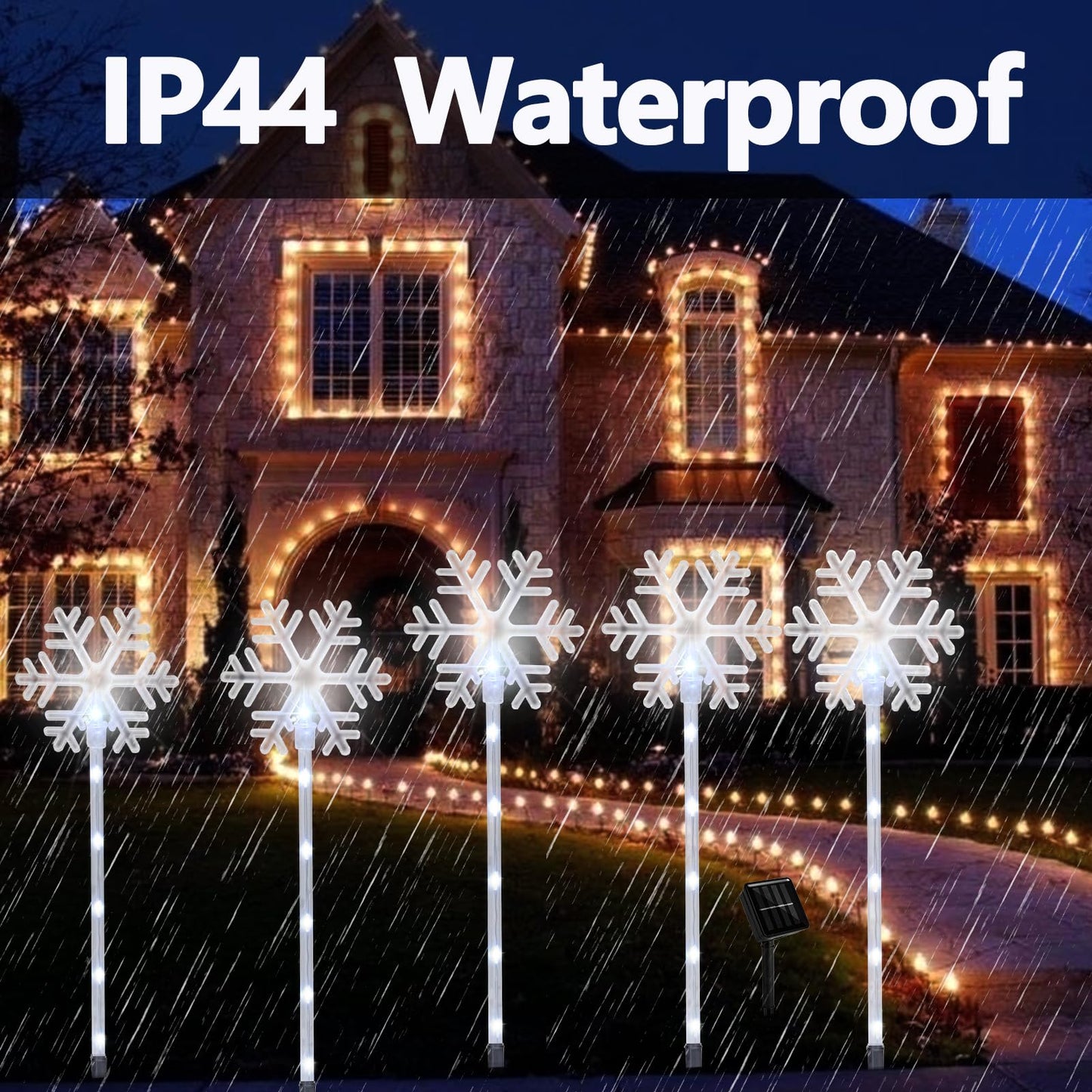 ILLUMINEW Christmas Solar Stake Lights, 5 Pack Waterproof Landscape Christmas Lights, Pathway Christmas Decorations, LED Lights for Yard Lawn Patio Walkway Decor (5PCS Snowflake-Cool White)