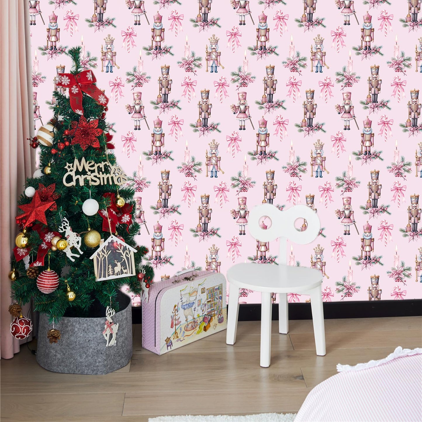 IARTTOP Pink Nutcrackers Wallpaper Peel and Stick Christmas Party Pink Contact Paper for Cabinets and Drawers Christmas Nutcracker Wallpaper Self-Adhesive for Xmas Holiday Home Decor(17.3"X118.1")