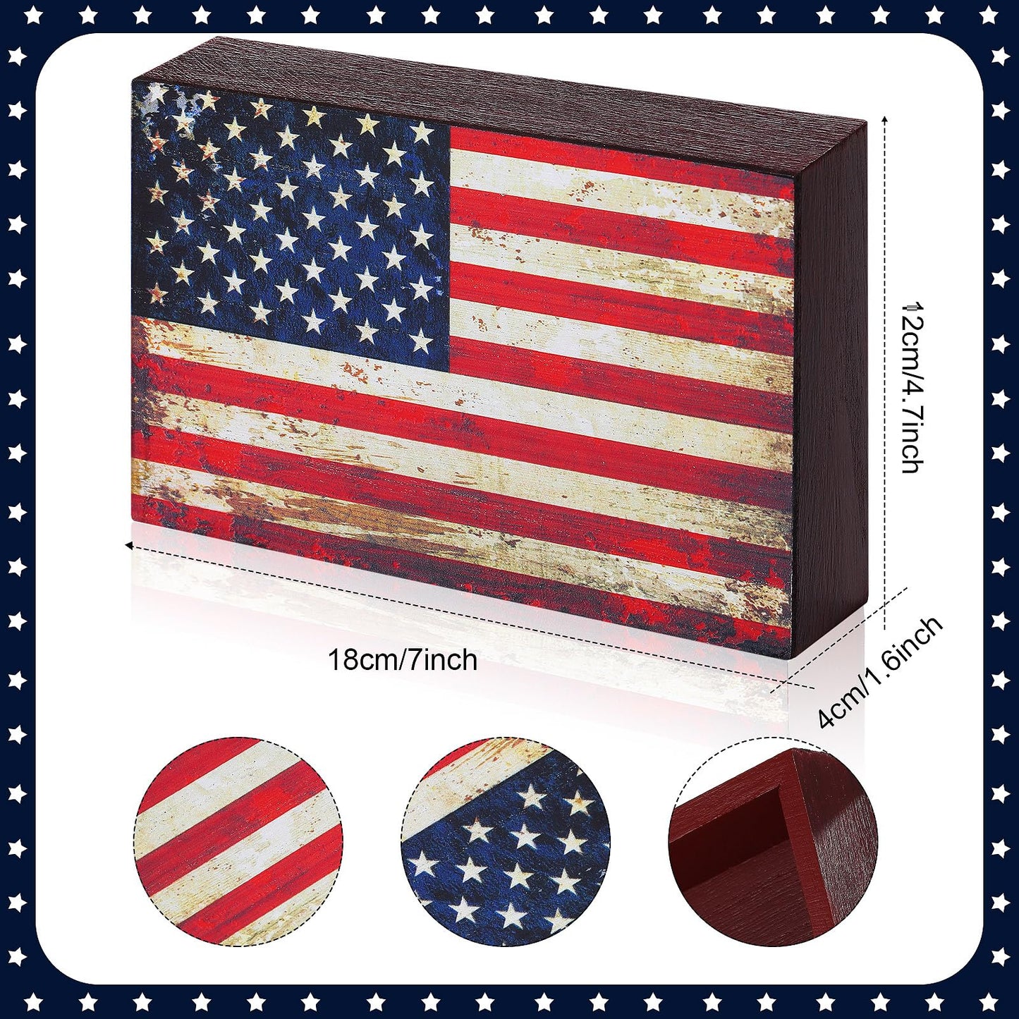 Sintuff 4th of July Decor Patriotic 250th Anniversary Tabletop Decoration Wooden American Flag Box Sign Independence Day Memorial Day Veterans Wood Gifts for Table Centerpiece Office Desk Shelf