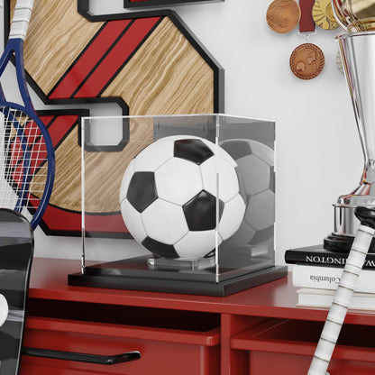 Putros Soccer Ball Display Case with Mirror and Black Metal Stackable Base Acrylic Soccer Ball Case with Transparent Removable Built-in Soccer Ball Display Stand for Autographed Volleyball