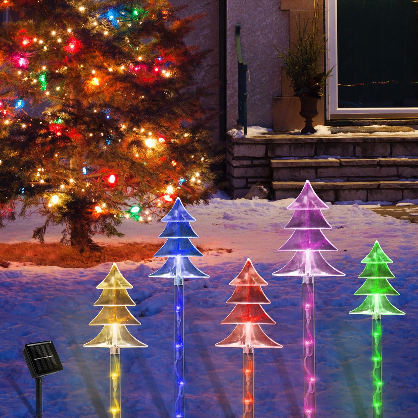ILLUMINEW Christmas Solar Stake Lights, 5 Pack Waterproof Landscape Christmas Lights, Pathway Christmas Decorations, LED Lights for Yard Lawn Patio Walkway Decor (10PCS Tree-Multi)