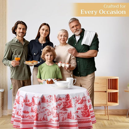Maison d' Hermine Table Cloth Round Table 100% Cotton 63 Inches Fall Tablecloth Reusable Everyday Use for Thanksgiving Christmas Decorations Dining Farmhouse Party (Winter Jouy)