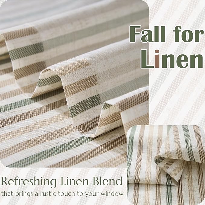 jinchan Colorful Striped Linen Kitchen Curtains 36 Inch Christmas Tier Curtains Farmhouse Modern Cafe Small Window Treatments Light Filtering Rod Pocket for Living Room Bathroom 2 Panels Multi Green